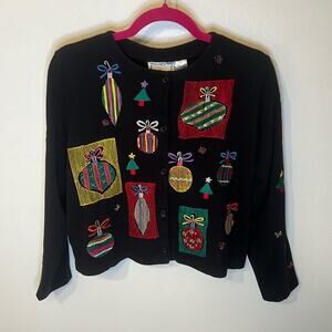 Michael Simon Lite Vintage Embroidered Christmas Holiday Cardigan Medium